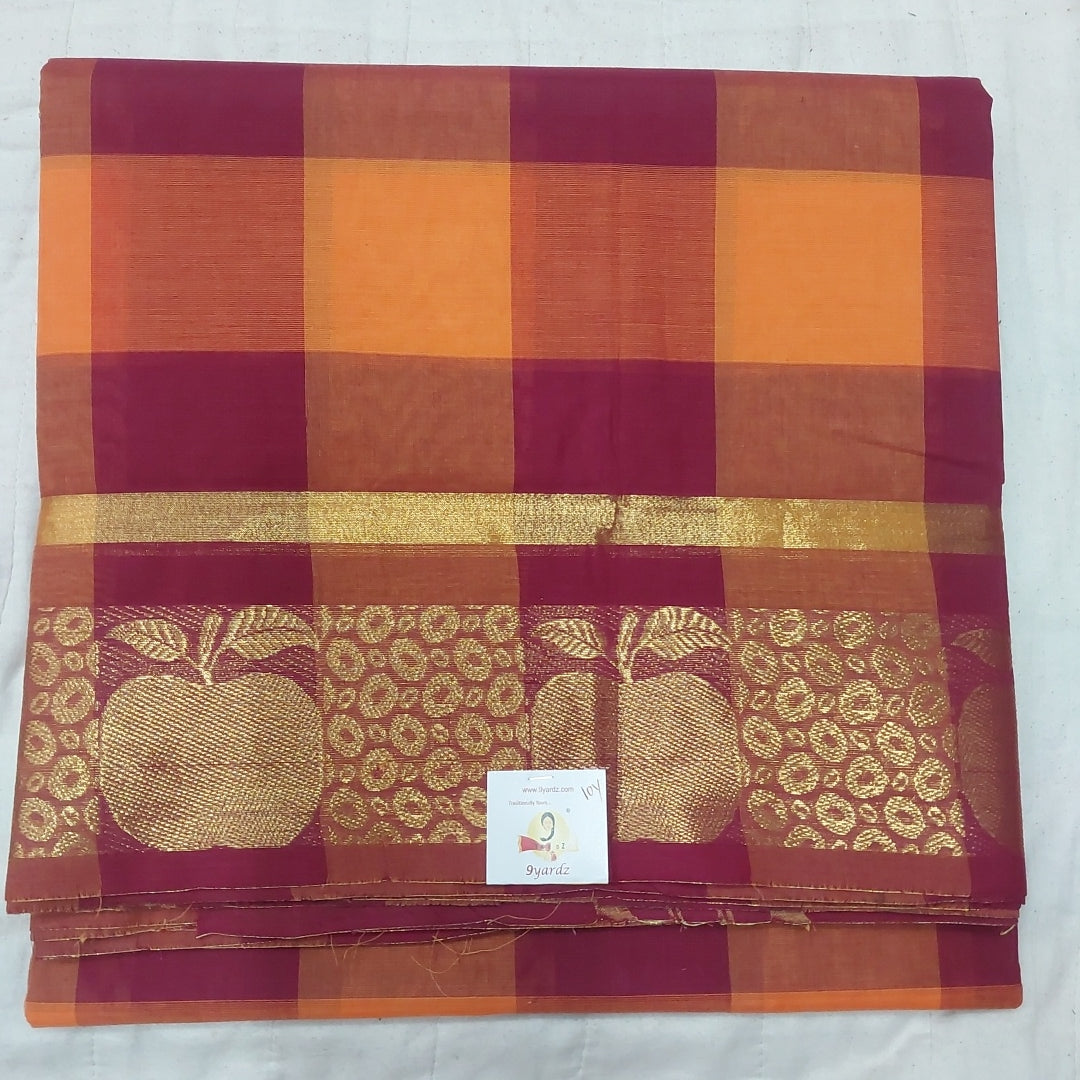 Arupukottai cotton checked 10yards madisar with matching blouse bit