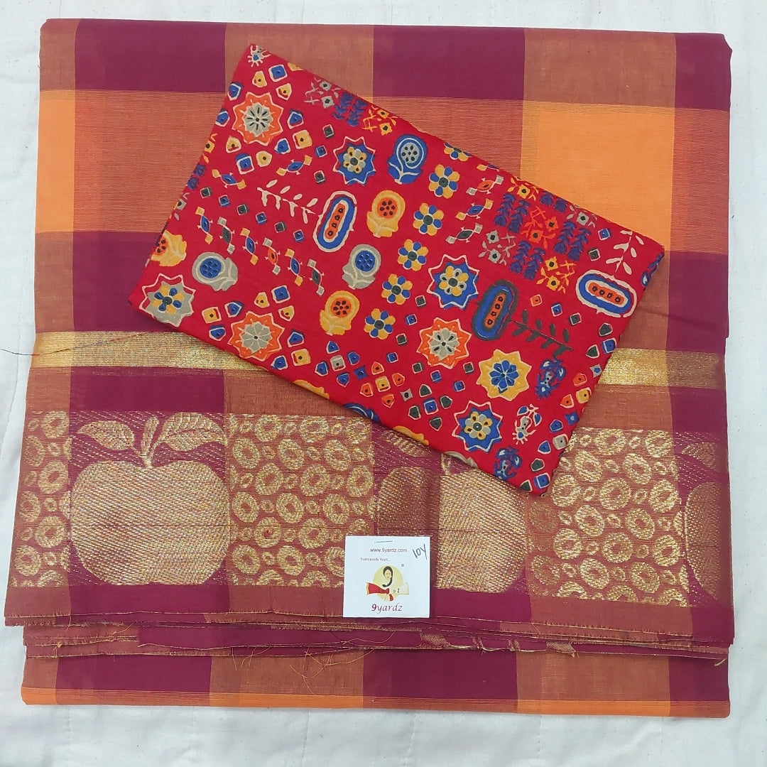Arupukottai cotton checked 10yards madisar with matching blouse bit