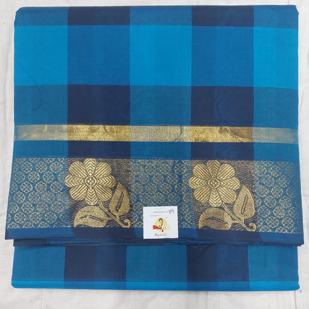 Arupukottai cotton checked 10yards madisar with matching blouse bit