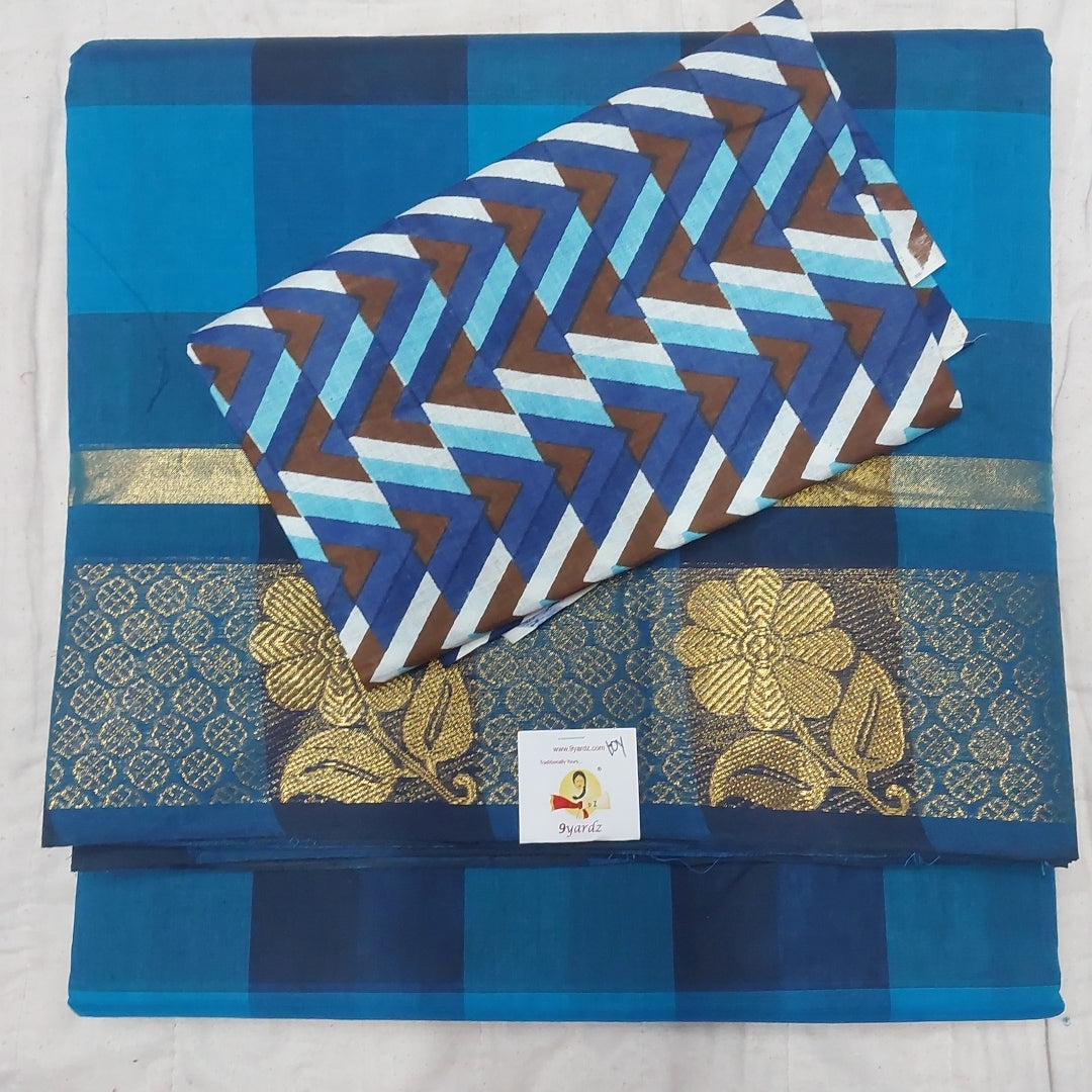 Arupukottai cotton checked 10yards madisar with matching blouse bit