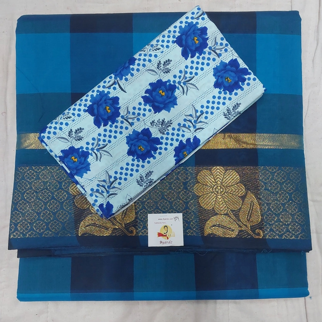 Arupukottai cotton checked 10yards madisar with matching blouse bit