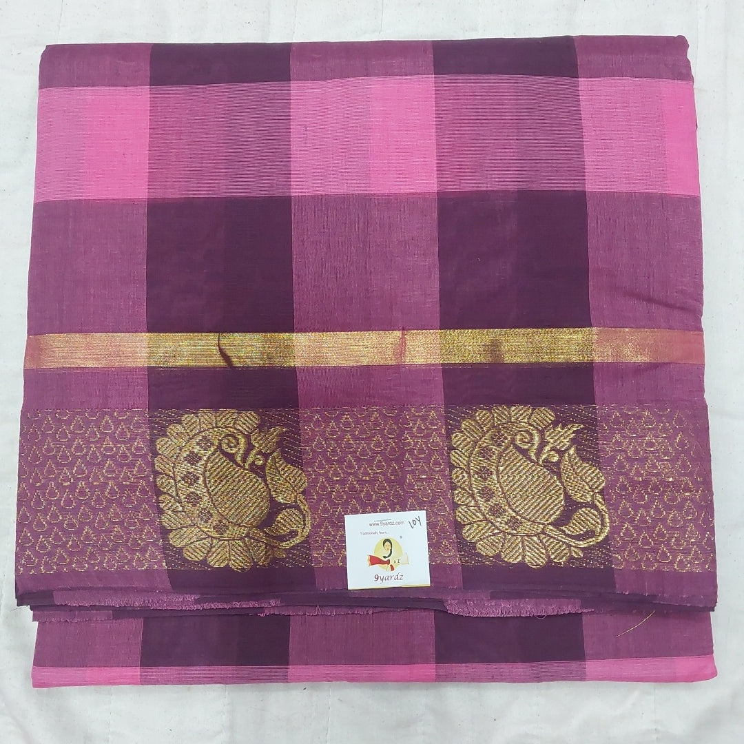 Arupukottai cotton checked 10yards madisar with matching blouse bit