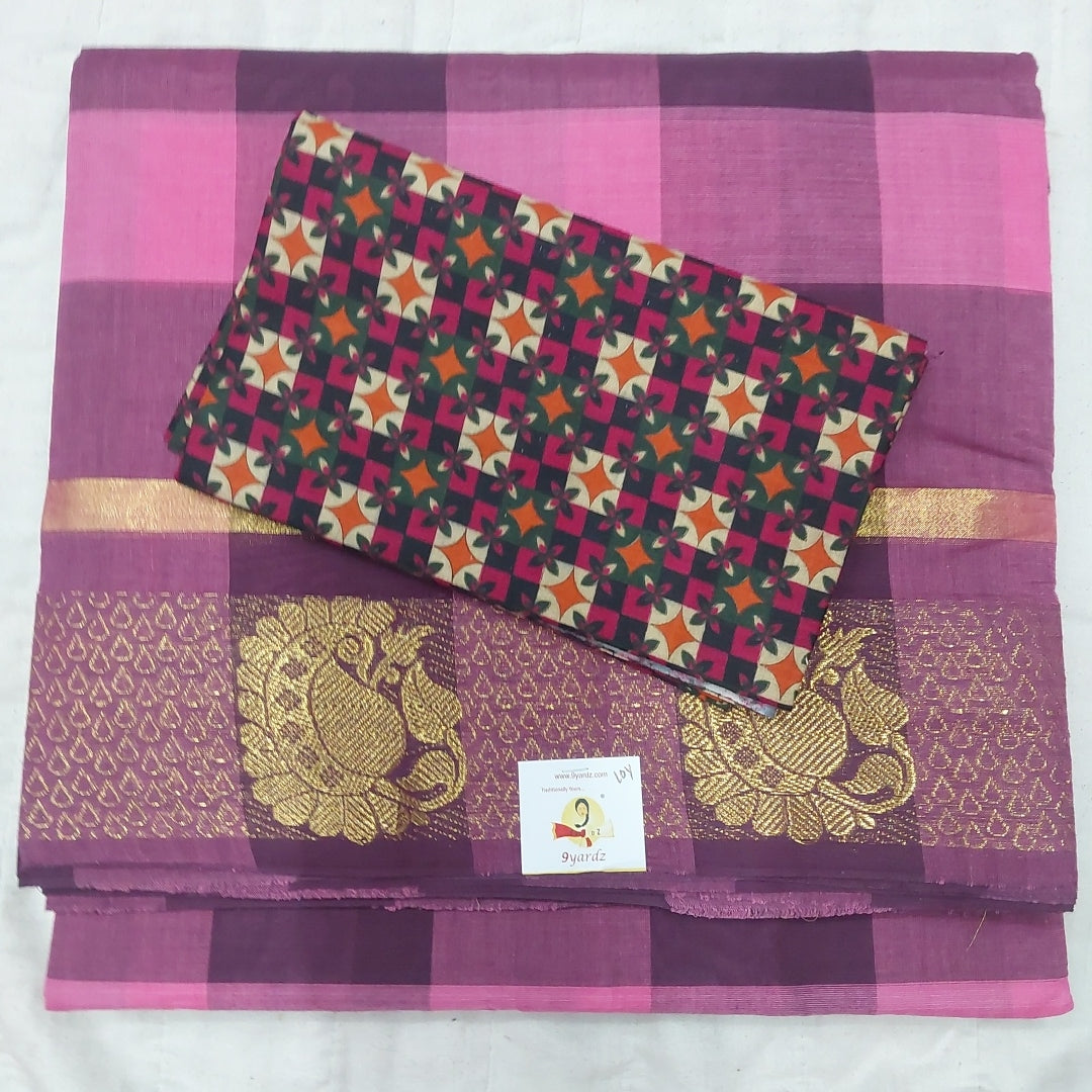 Arupukottai cotton checked 10yards madisar with matching blouse bit