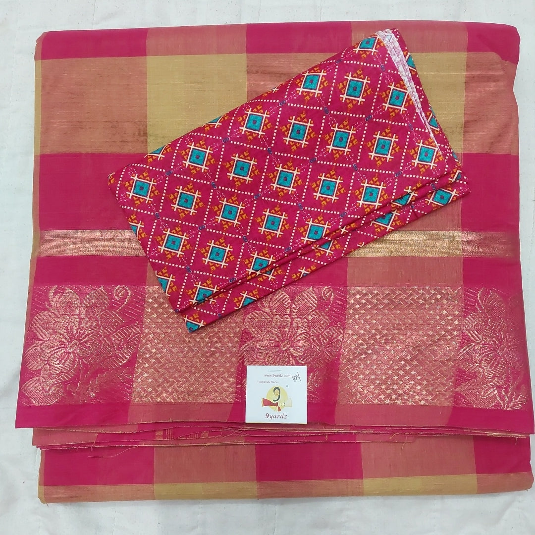 Arupukottai cotton checked 10yards madisar with matching blouse bit