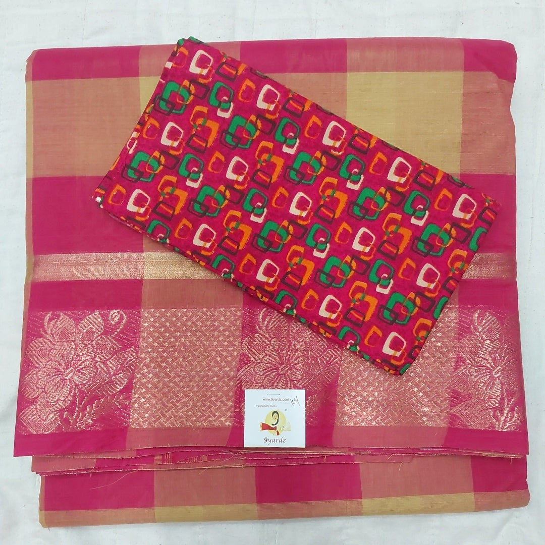 Arupukottai cotton checked 10yards madisar with matching blouse bit