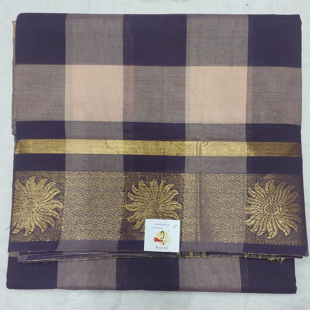 Arupukottai cotton checked 10yards madisar with matching blouse bit