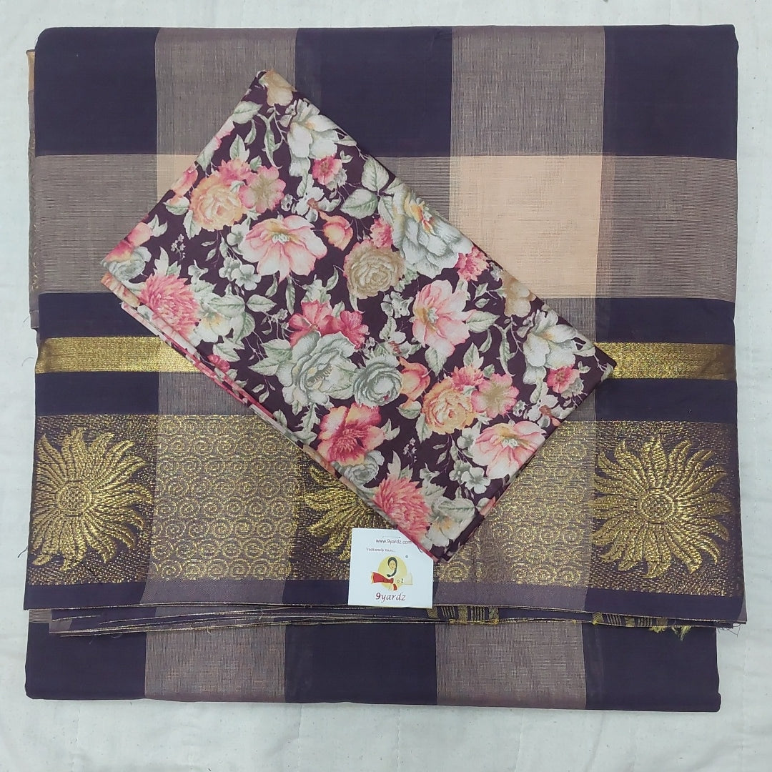 Arupukottai cotton checked 10yards madisar with matching blouse bit