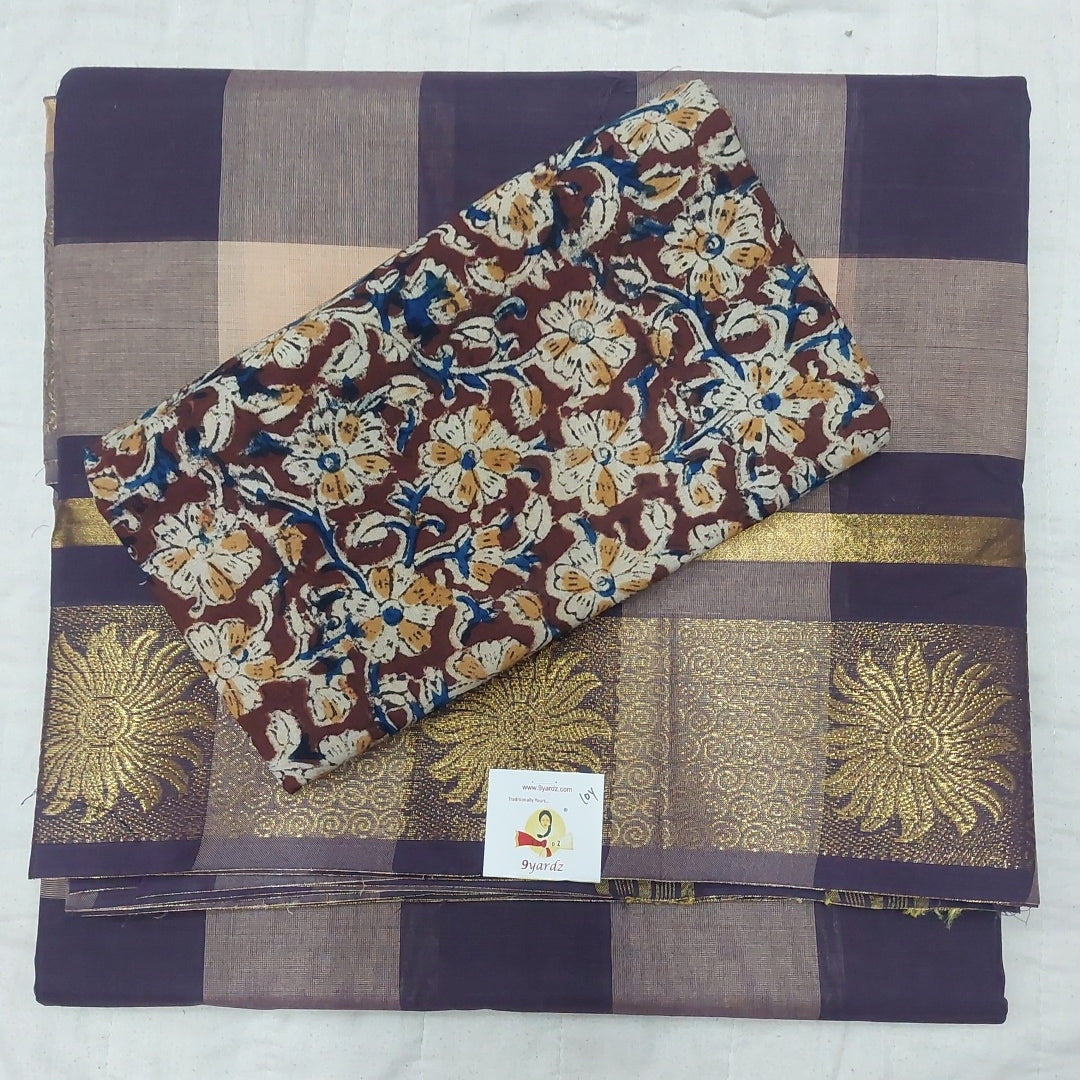 Arupukottai cotton checked 10yards madisar with matching blouse bit