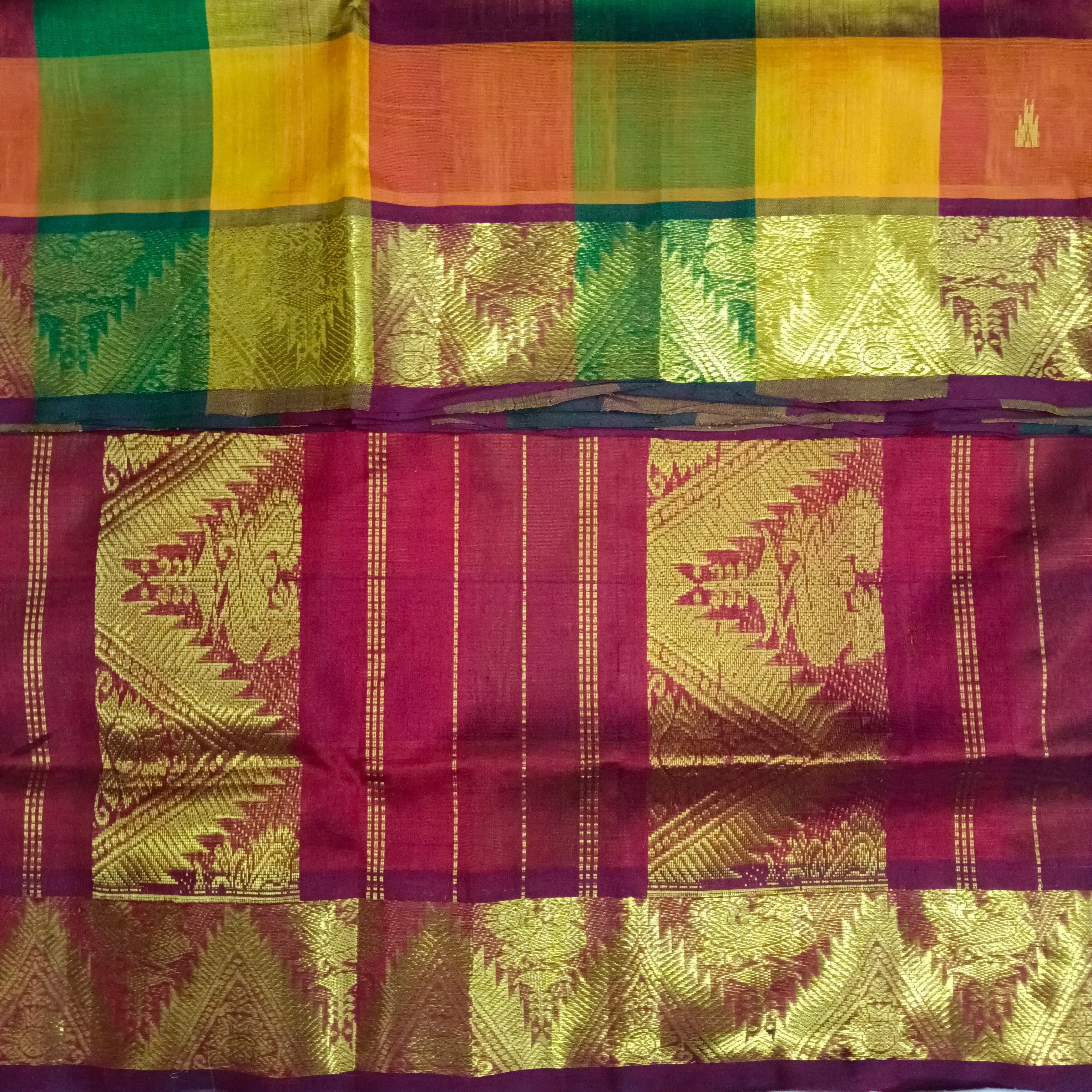 Pure silk cotton- pazhum pazhamum kattam with butta, 10yards (madisar)