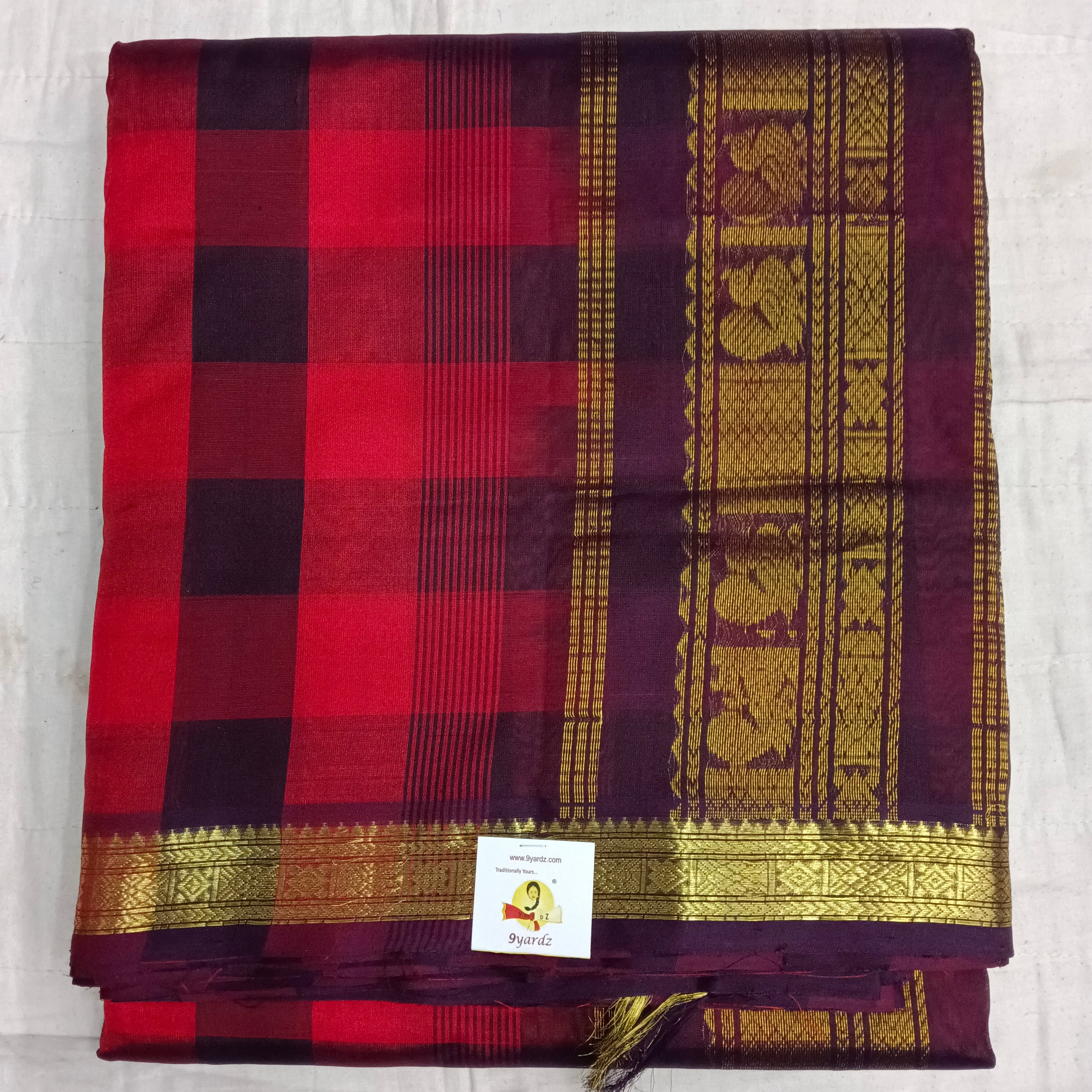 Pure silk cotton- pazhum pazhamum kattam with butta, 10yards (madisar)