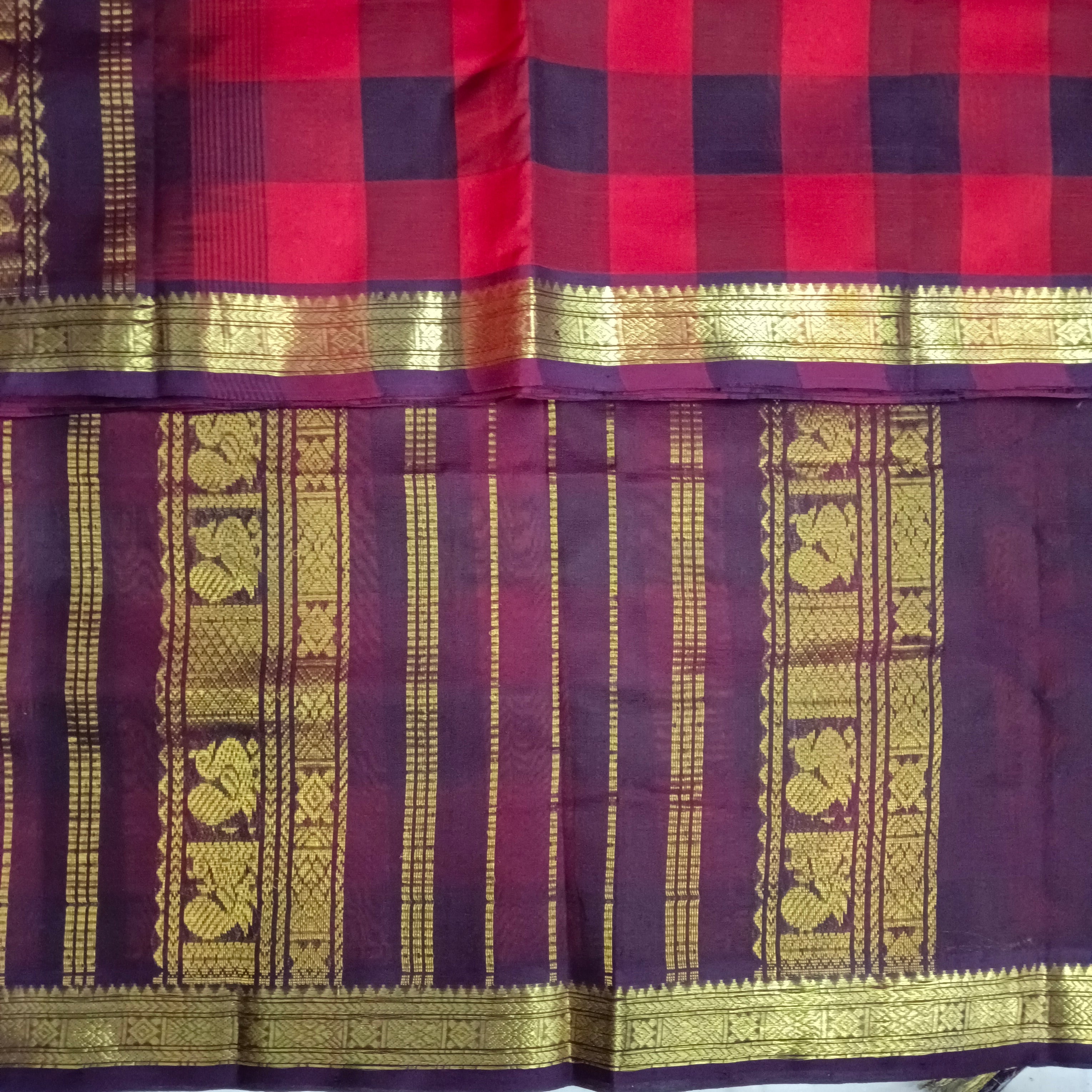 Pure silk cotton- pazhum pazhamum kattam with butta, 10yards (madisar)