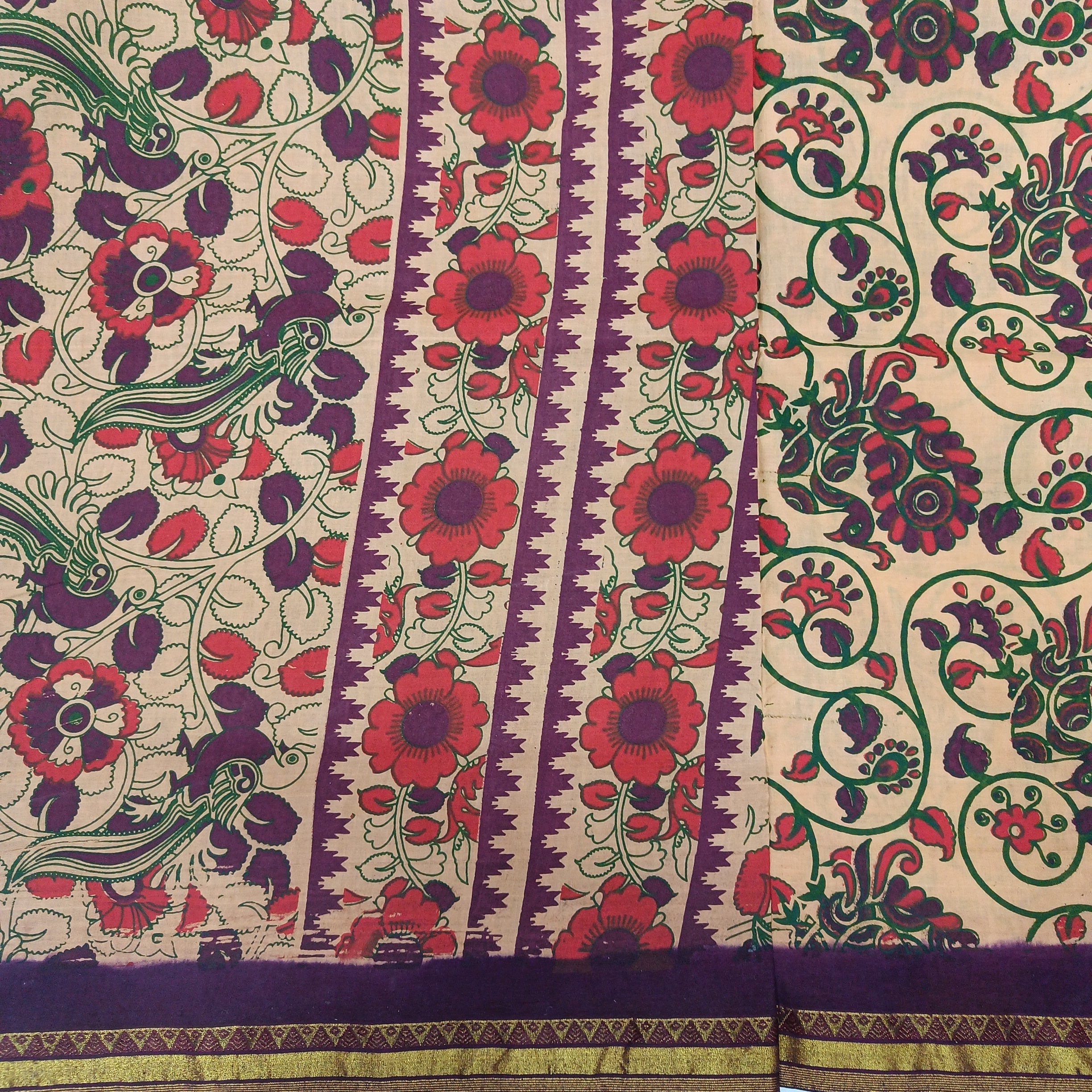 Kalamkari Printed Sungudi 10.5 yards