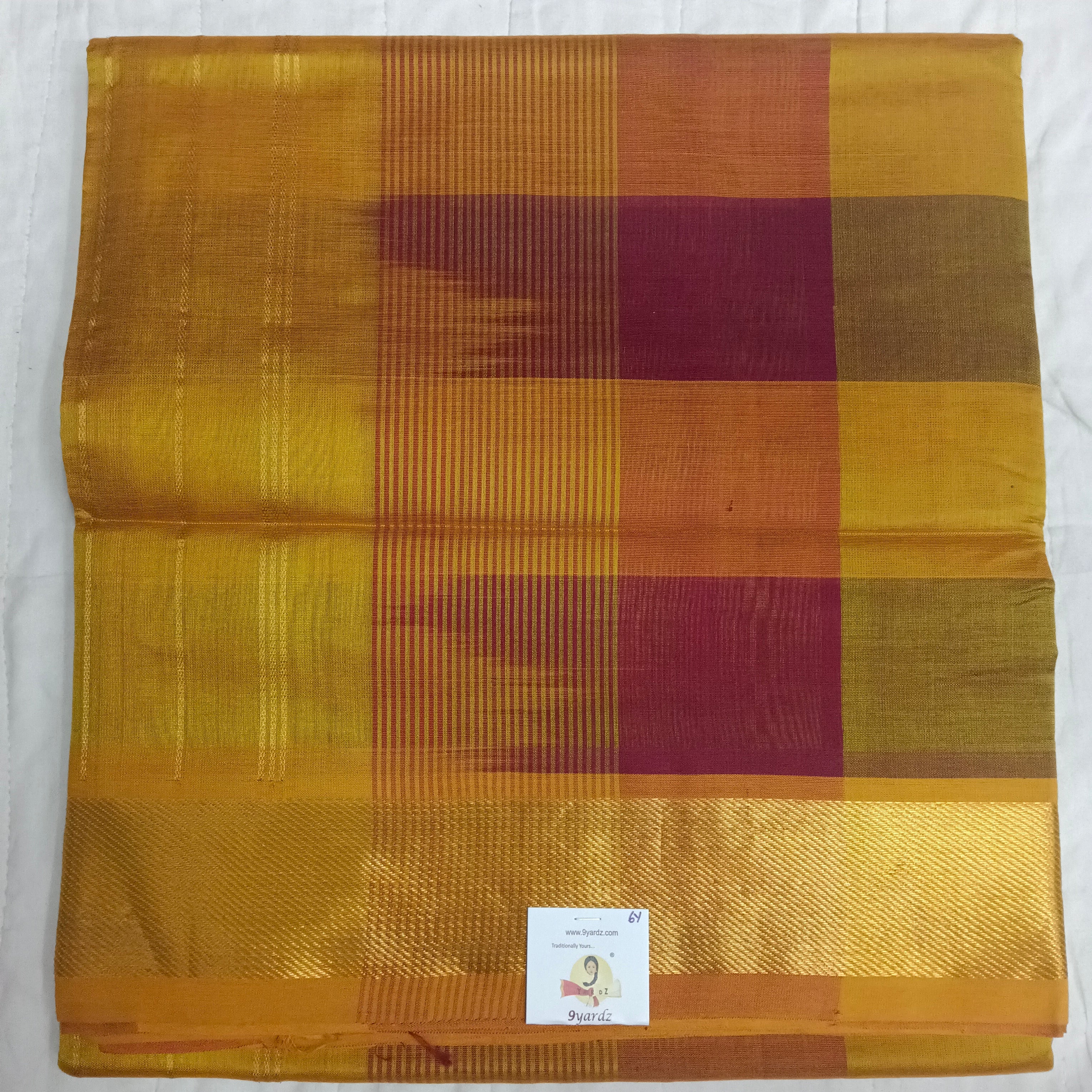 Pure silk Checked cotton 6 yards