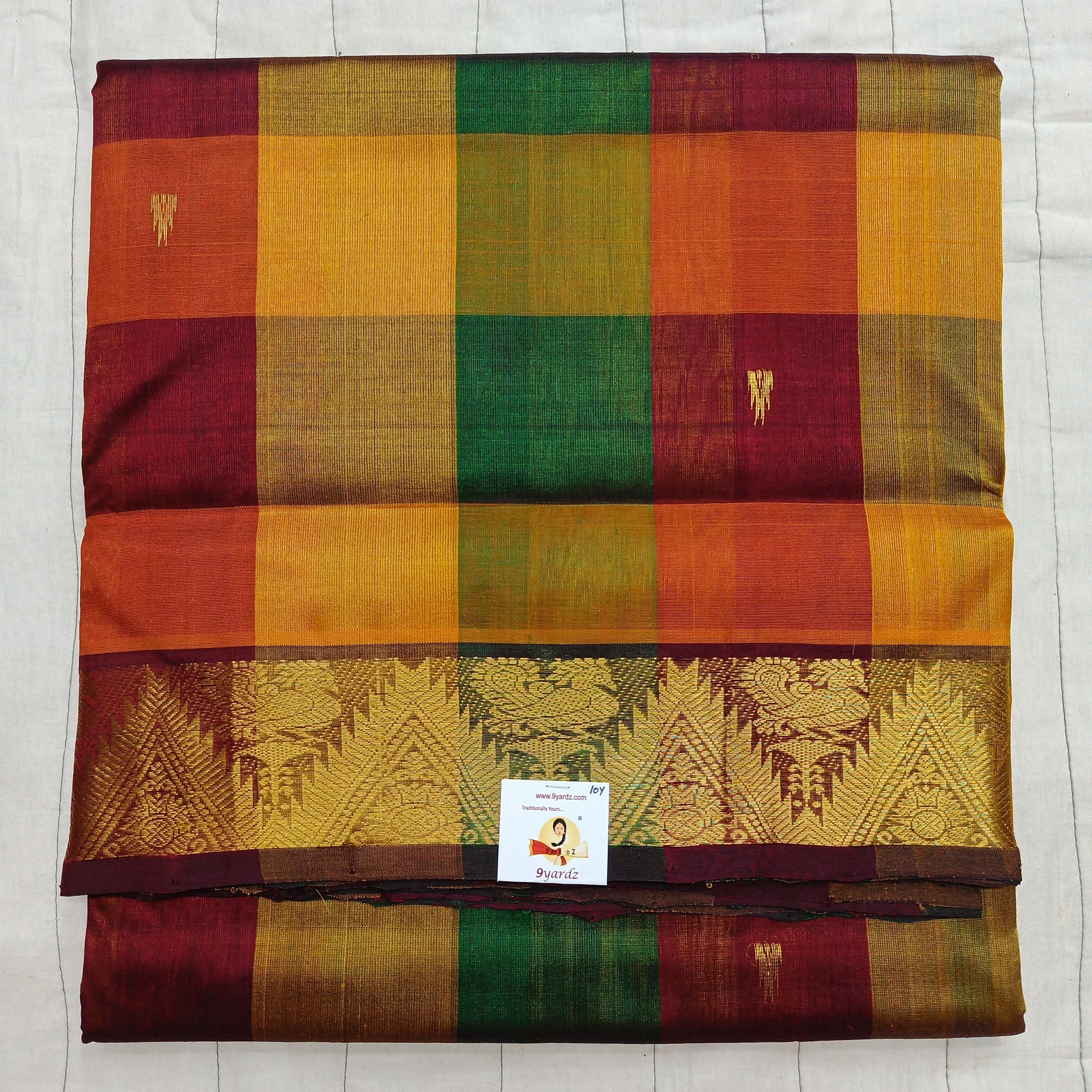 Pure silk cotton- pazhum pazhamum kattam with butta, 10yards (madisar)