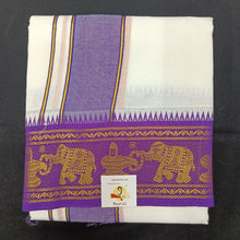 Load image into Gallery viewer, Bleached cotton Dhothi 9 muzam with 5&quot; inch zari border