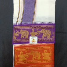 Load image into Gallery viewer, Bleached cotton Dhothi 9 muzam with 5&quot; inch zari border