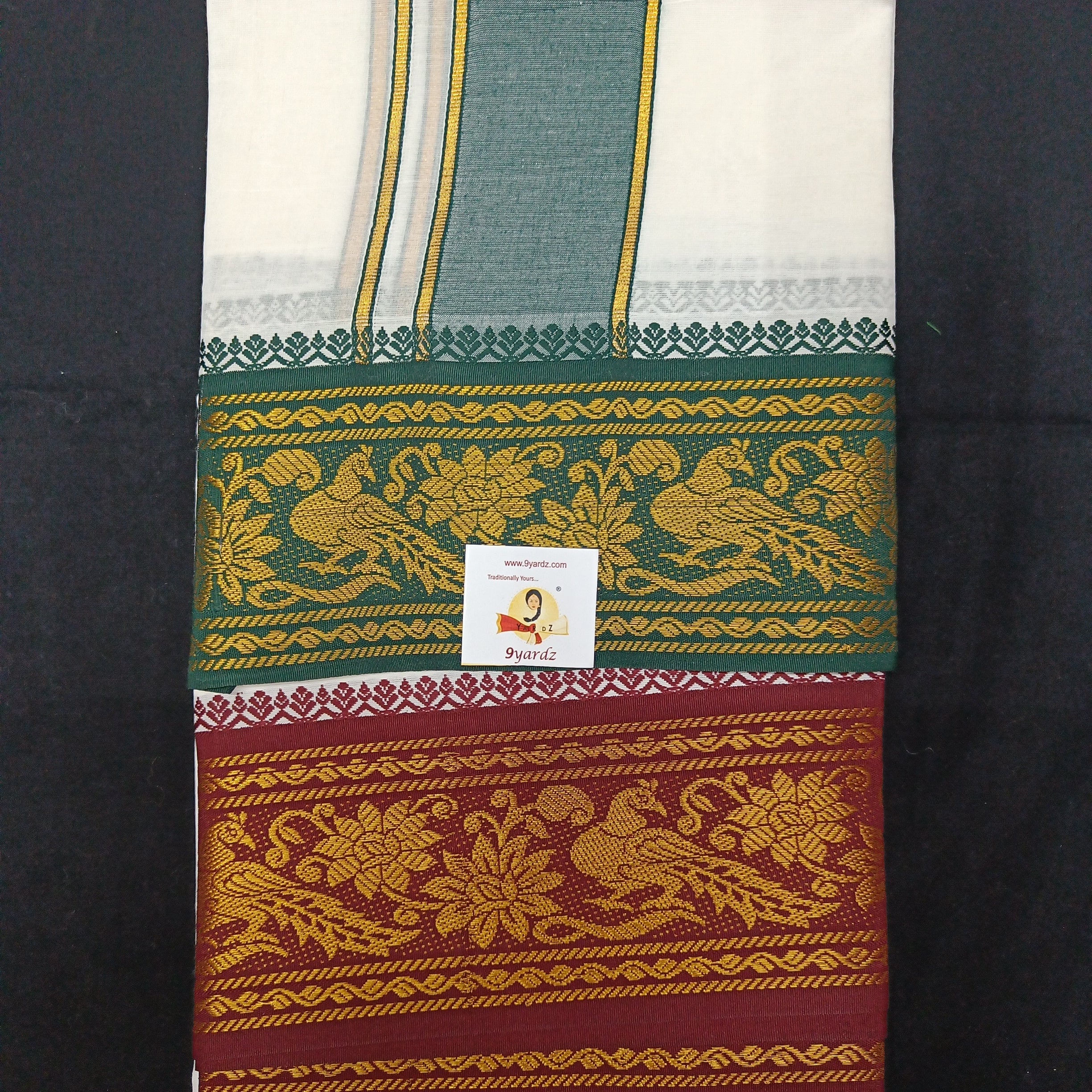 Bleached cotton Dhothi 9 muzam with 5" inch zari border