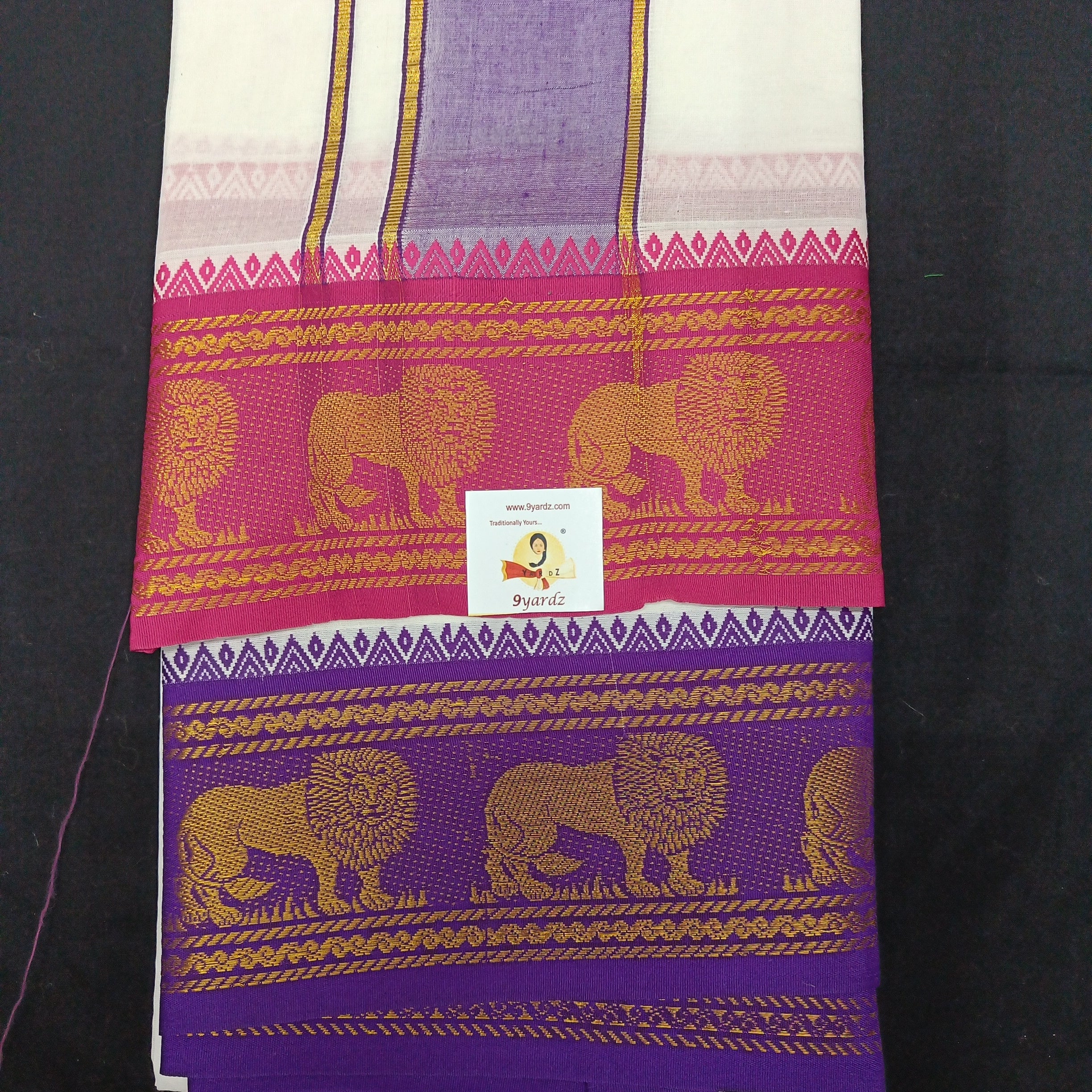 Bleached cotton Dhothi 9 muzam with 5" inch zari border