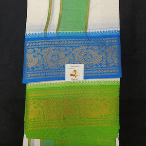 Bleached cotton Dhothi 9 muzam with 5" inch zari border