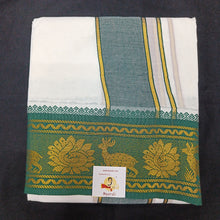 Load image into Gallery viewer, Bleached cotton Dhothi 9 muzam with 5&quot; inch zari border