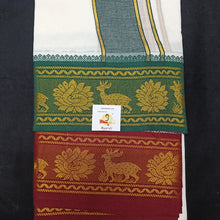 Load image into Gallery viewer, Bleached cotton Dhothi 9 muzam with 5&quot; inch zari border