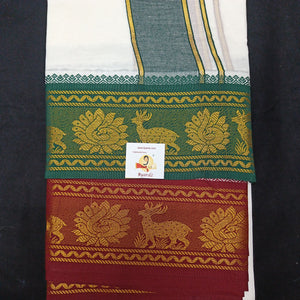 Bleached cotton Dhothi 9 muzam with 5" inch zari border