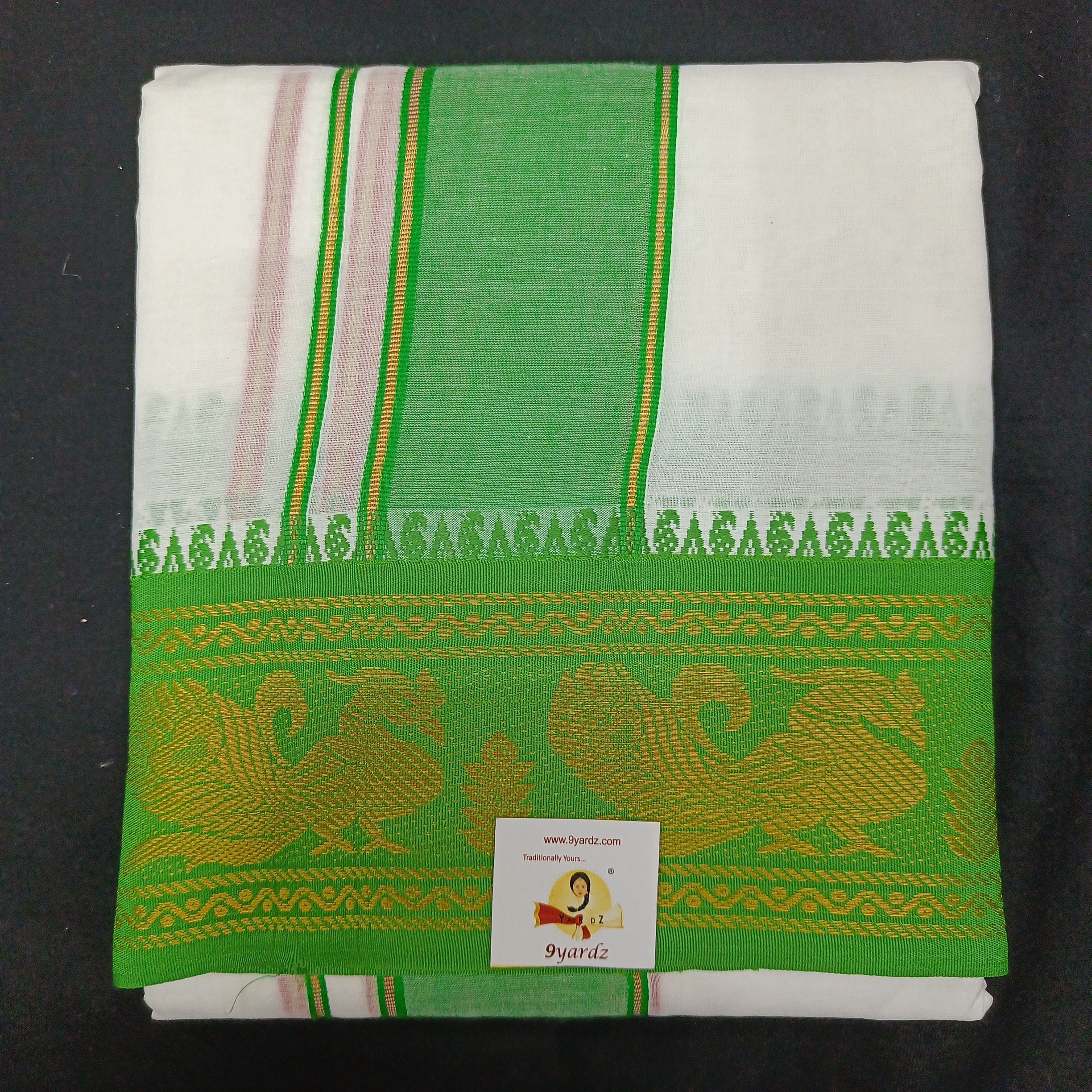 Bleached cotton Dhothi 9 muzam with 5" inch zari border