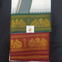 Load image into Gallery viewer, Bleached cotton Dhothi 9 muzam with 5&quot; inch zari border