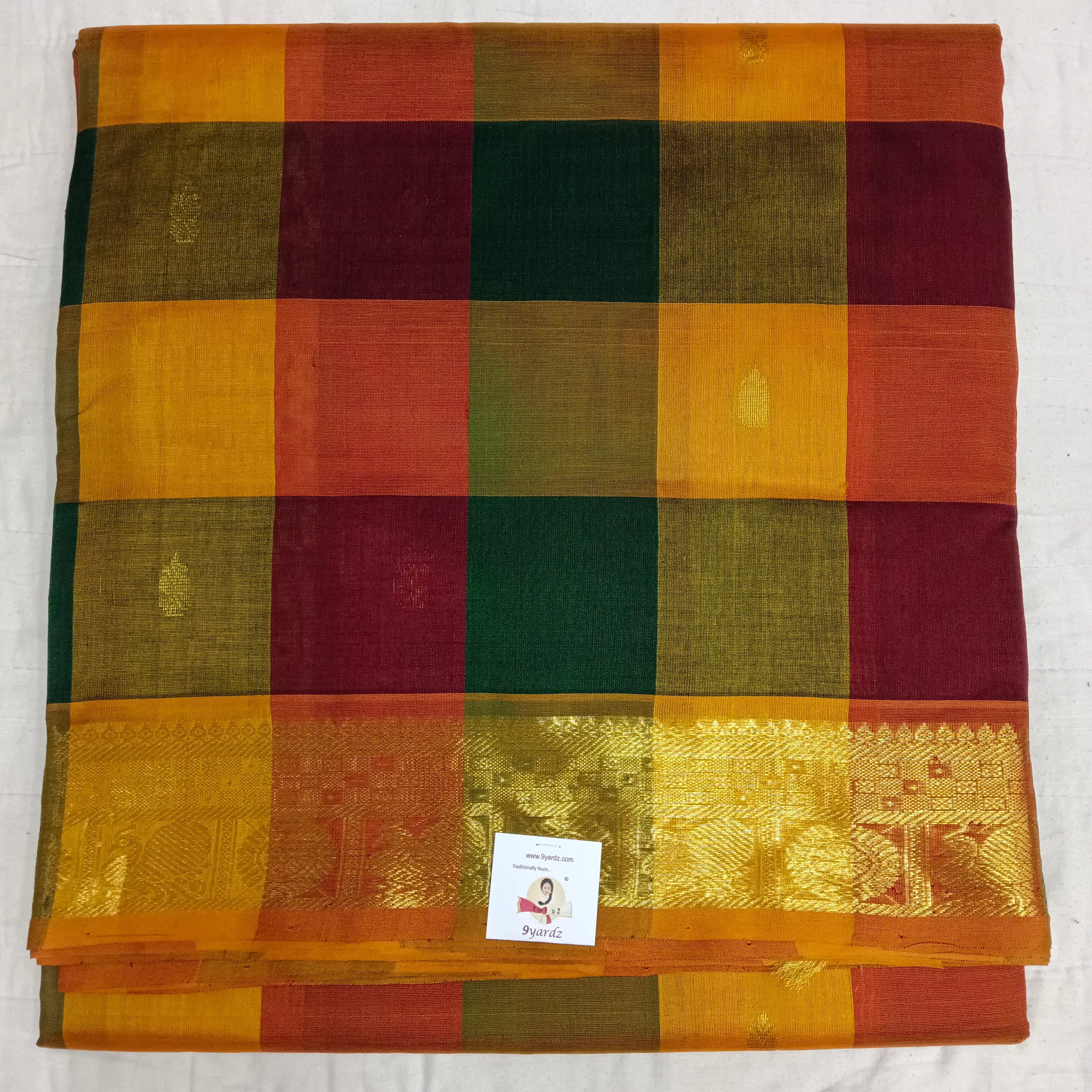 Pure silk cotton- palum pazhamum kattam with butta, 10yards (madisar)