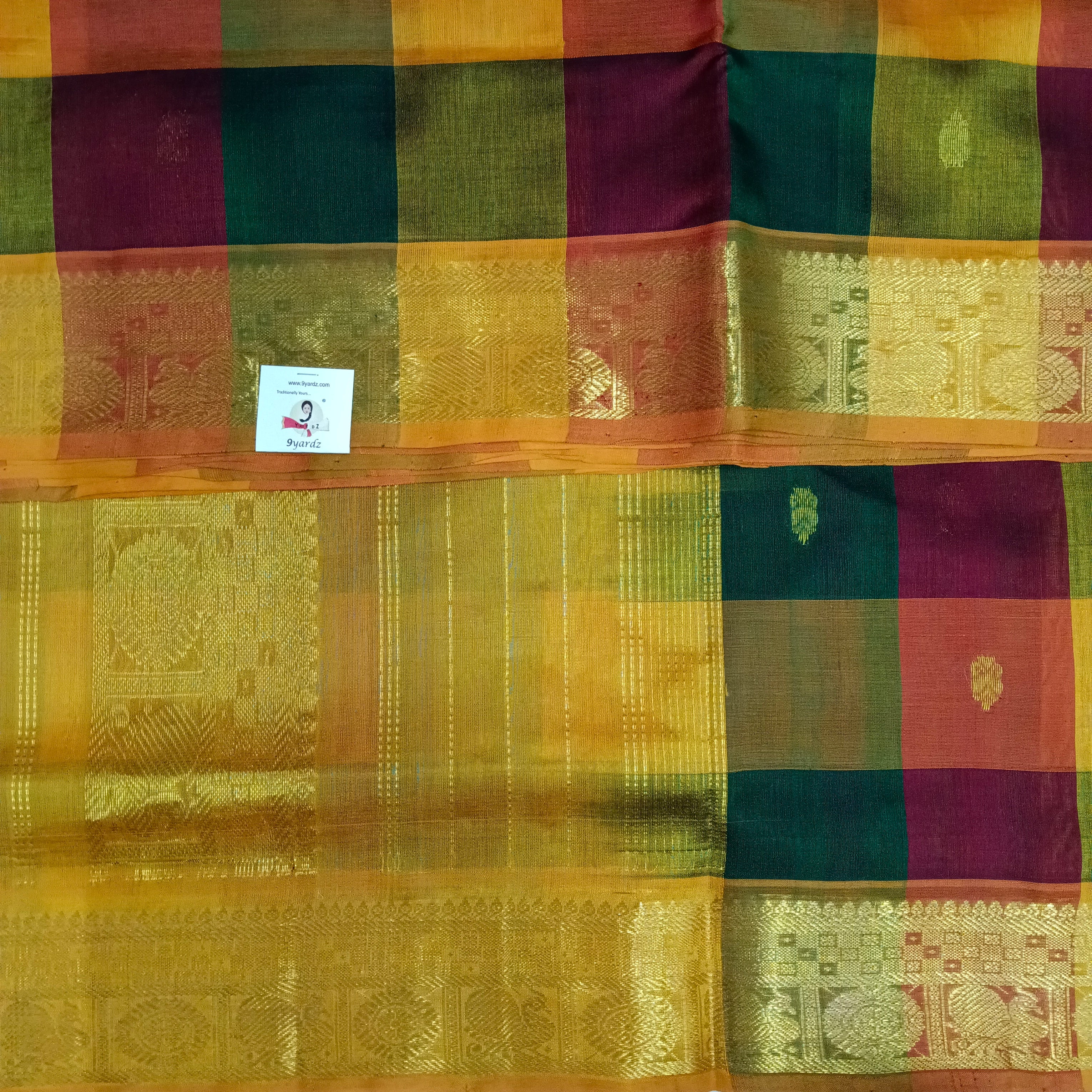 Pure silk cotton- palum pazhamum kattam with butta, 10yards (madisar)