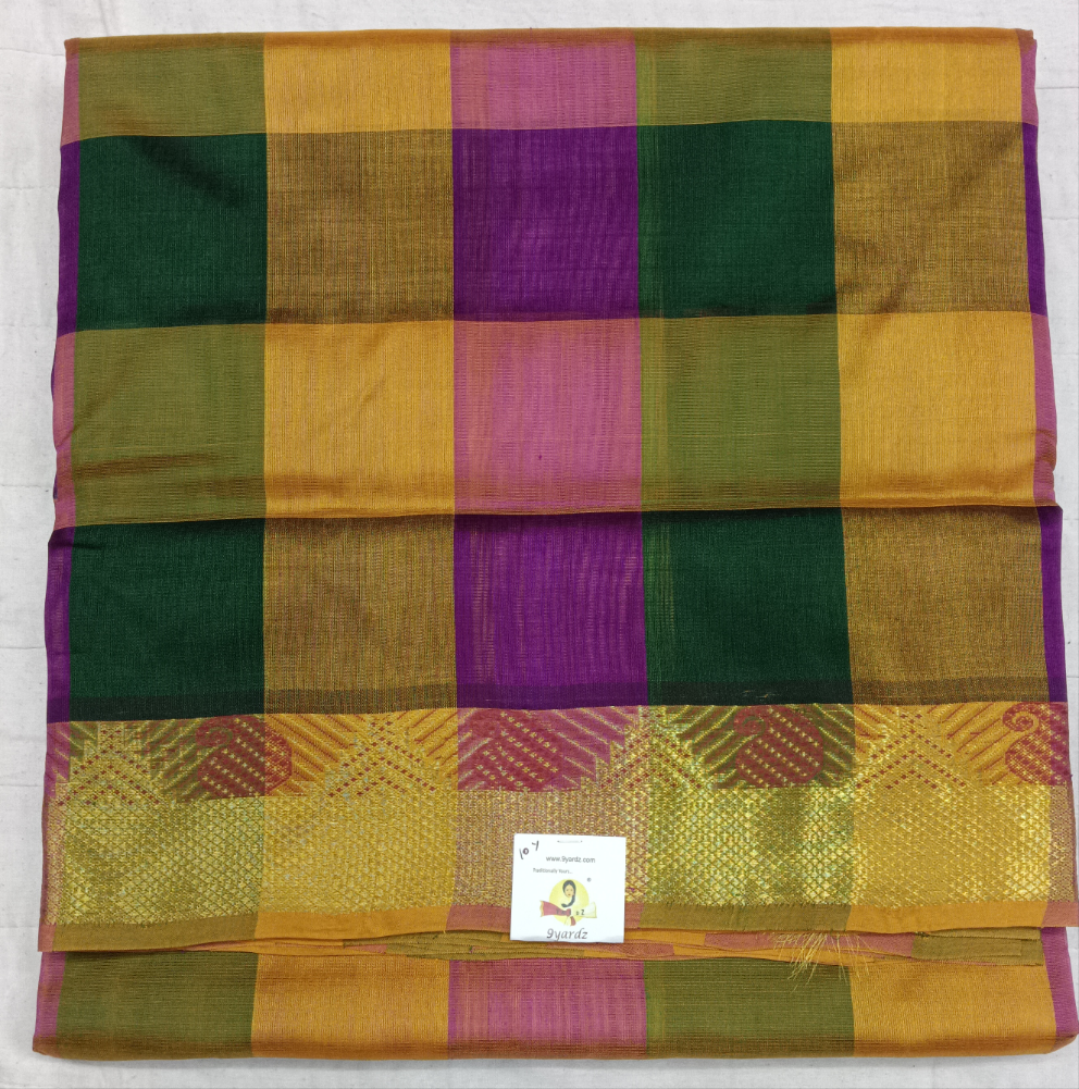 Pure silk cotton- palum pazhamum kattam with butta, 10yards (madisar)