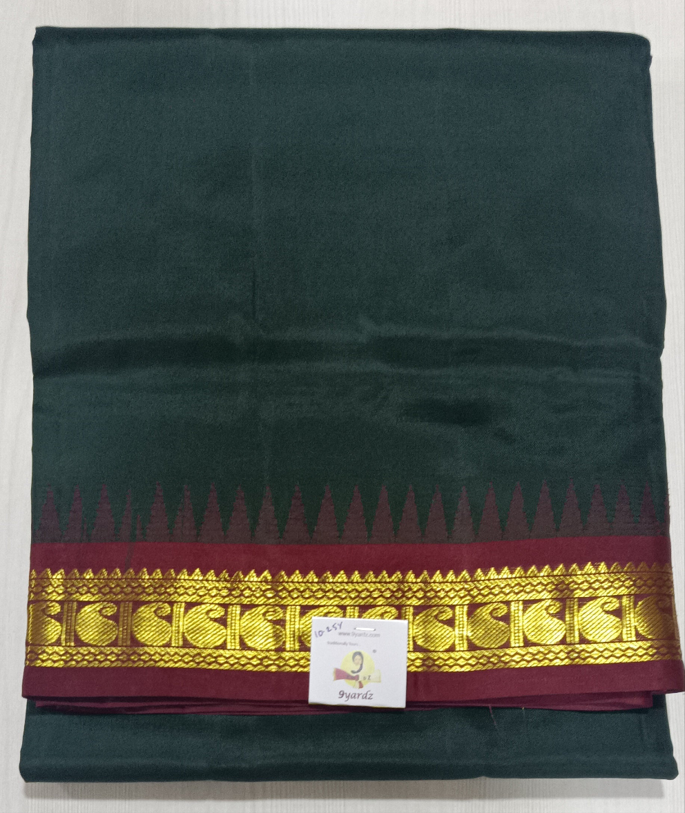 Bottle Green & Maroon Pure Silk 10-Yard Saree with Golden Zari Mango Motif Border – 9yardz Traditional Collection
