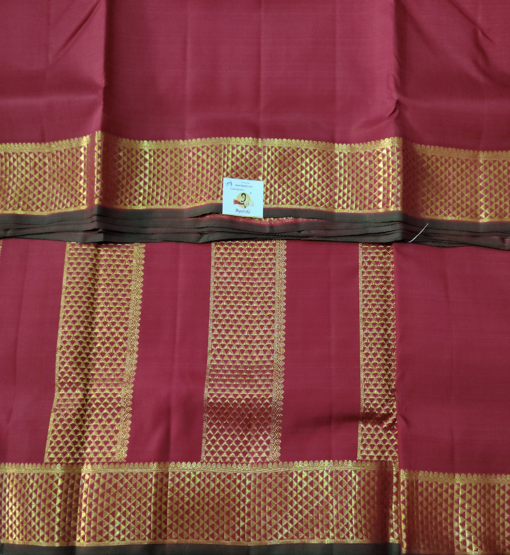 Maroon self Zari Border Pure Silk 9-Yard Madisar Saree (10yards)