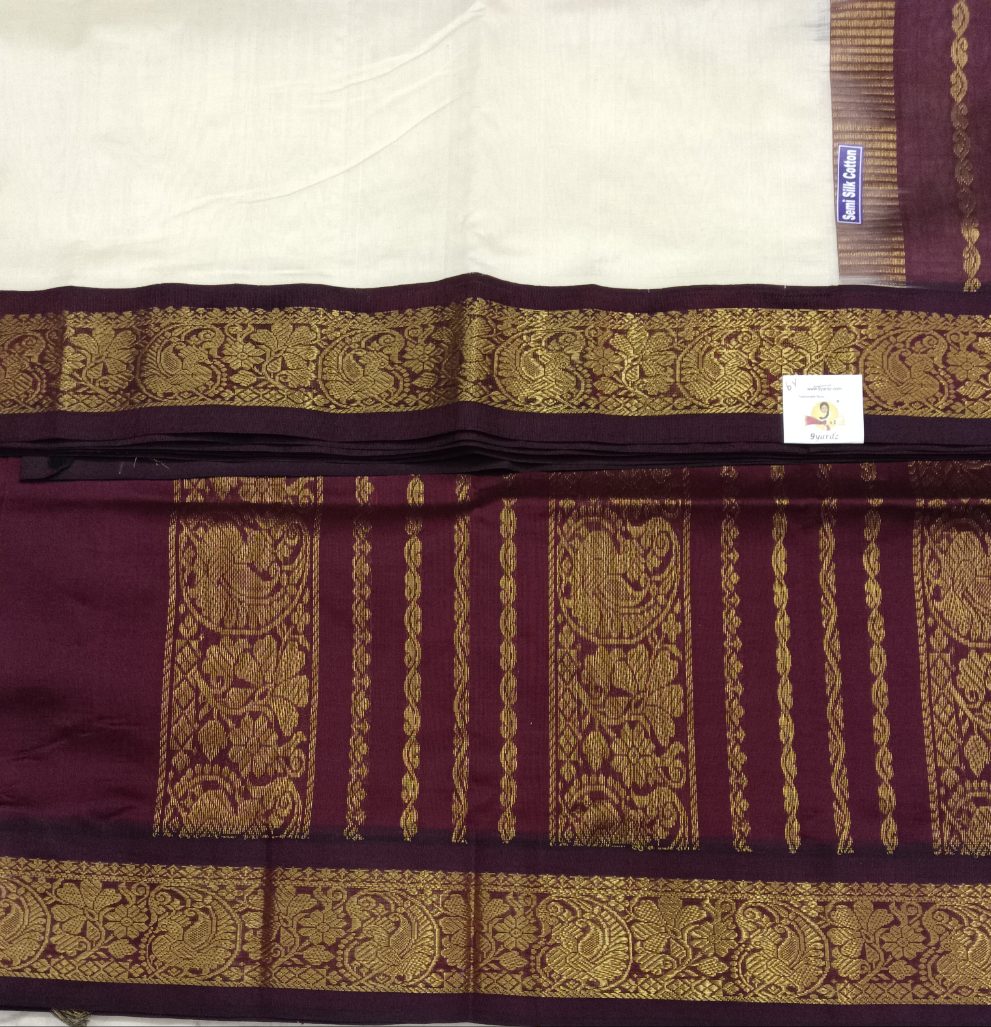Semi silk Plain Korvai 6Yards