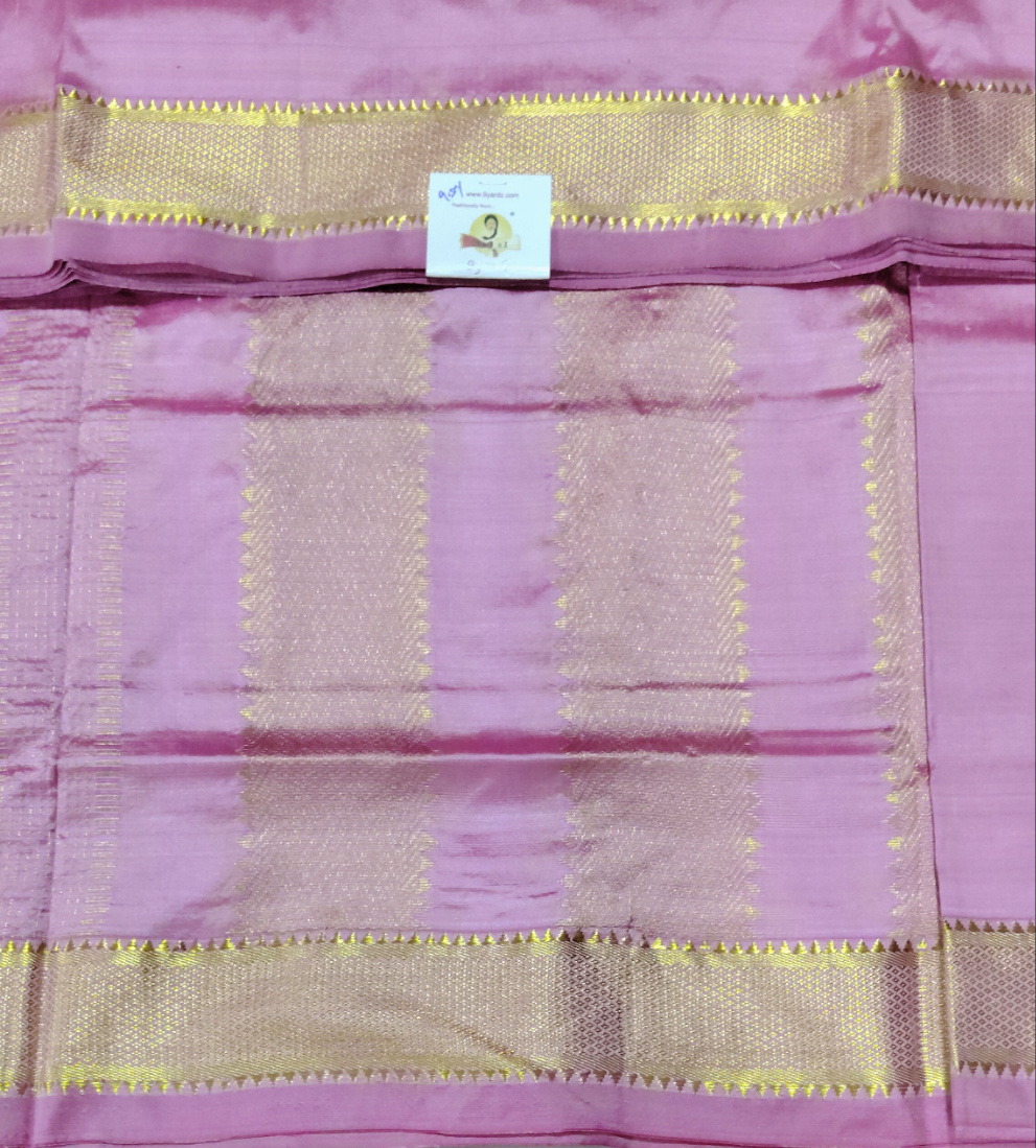 Pure Silk 9.5-Yard Madisar Saree – Light Lotus Pink by Self Gold Zari Border