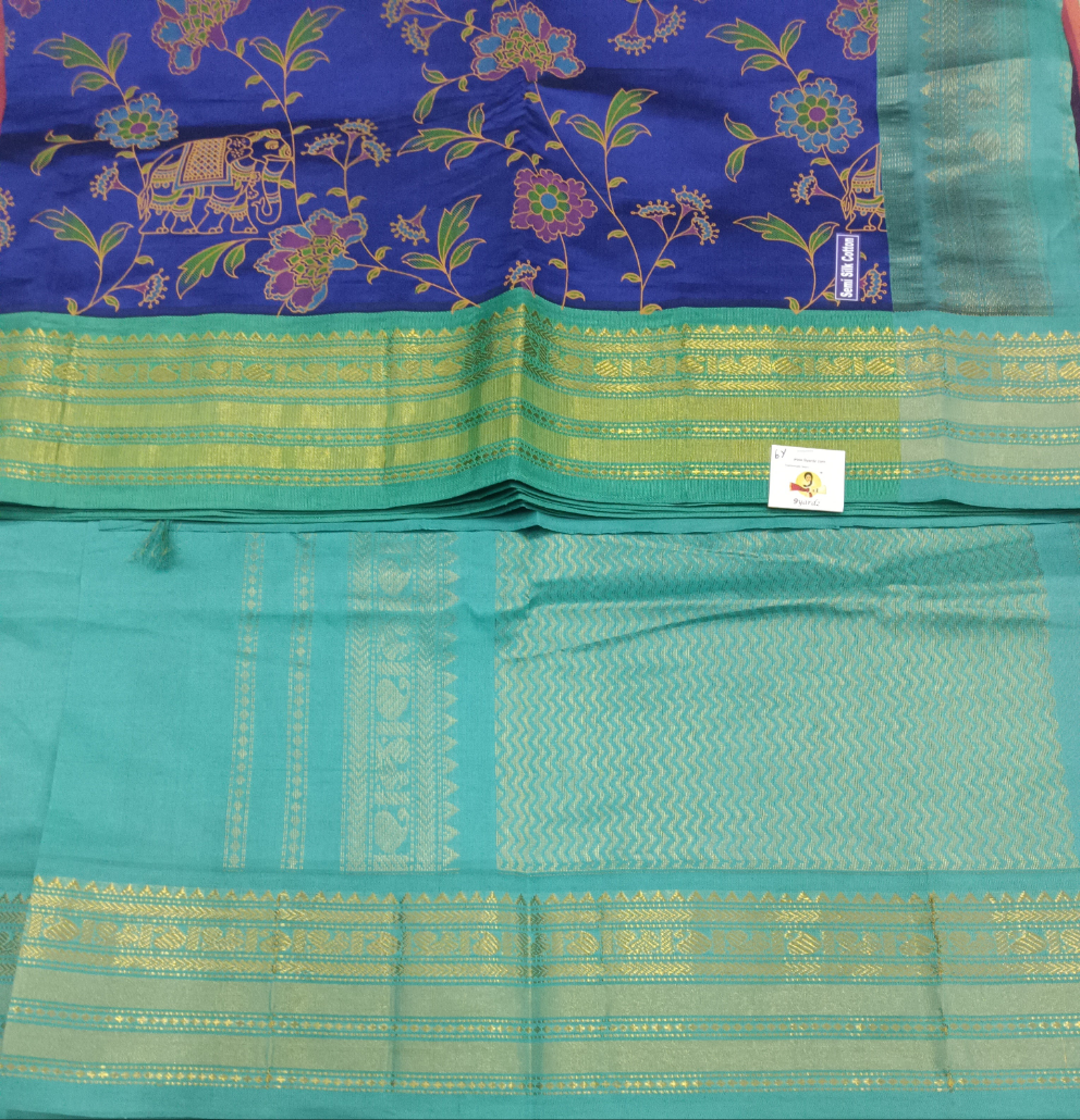 Semi silk Printed Korvai 6Yards
