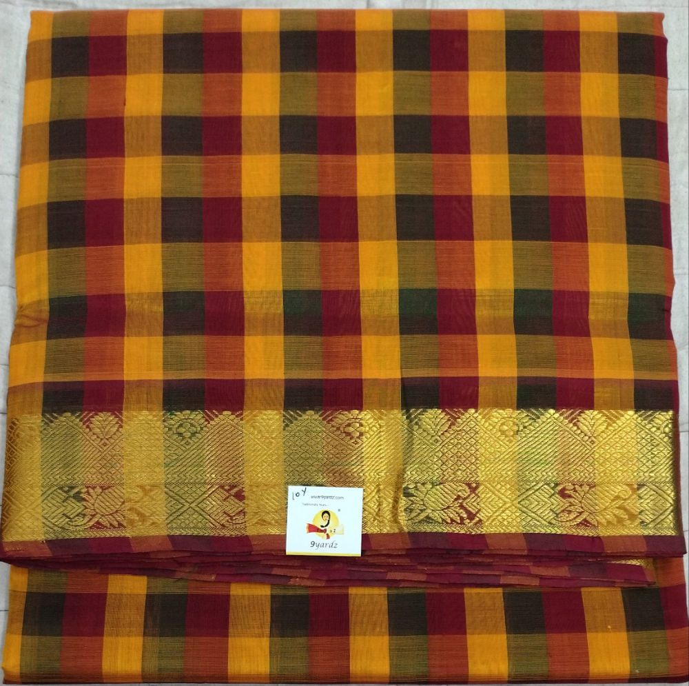 Pure silk cotton Pallumpazham Checked 10yards madisar