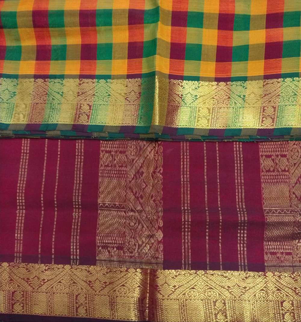 Pure silk cotton zari Palum Pazhamum Check