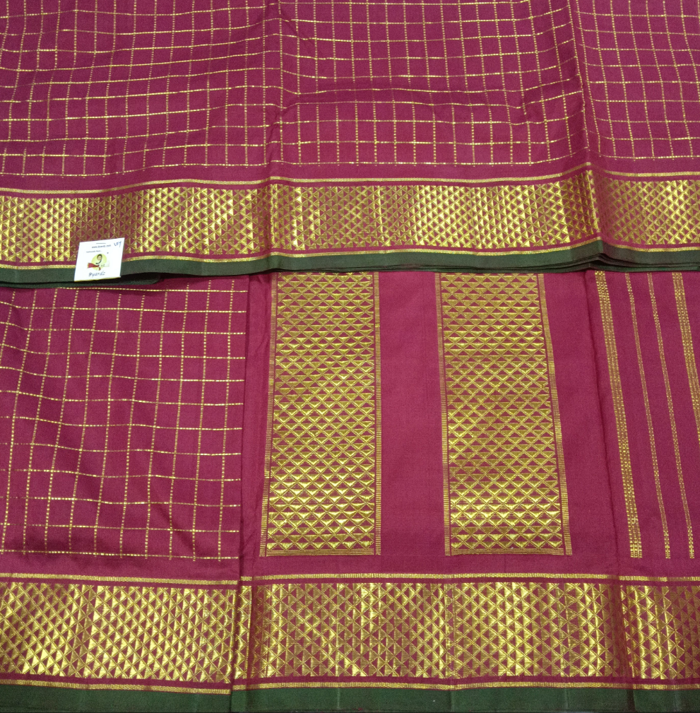 Maroon Checks Pure Silk Madisar 10yardz