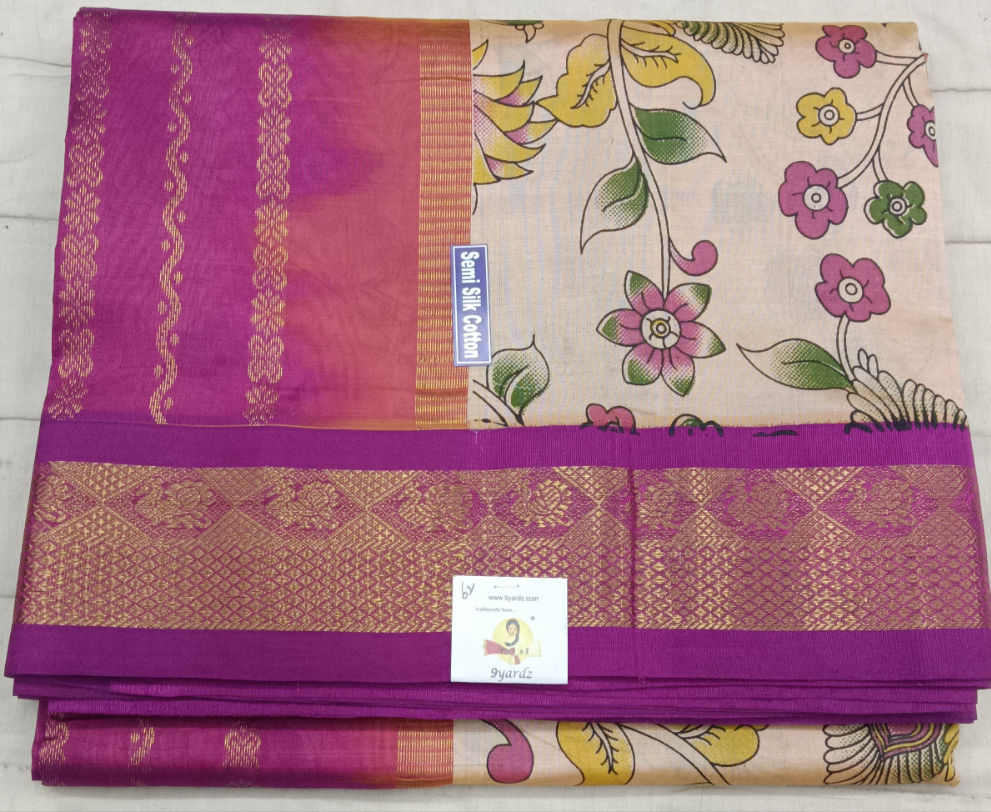 Semi silk Printed Korvai 6Yards