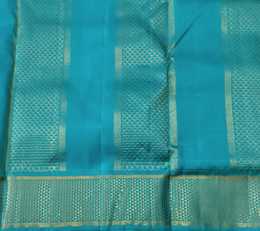 Pure Kanchipuram Silk Madisar – Purple with Sea Green Border| 10yards