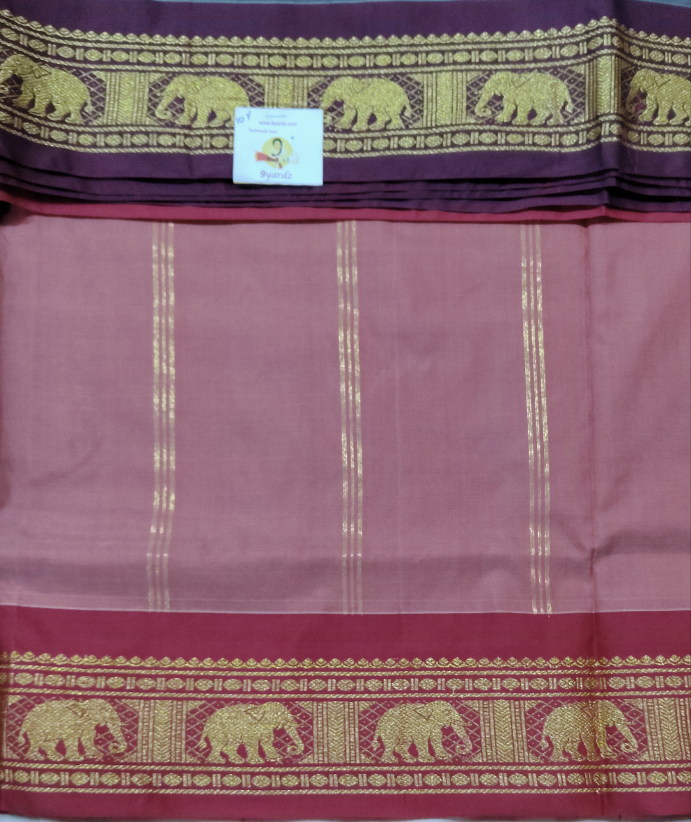 Traditional Mustard Yellow & Maroon Poly Silk 10-Yards Saree with Rich Zari Border