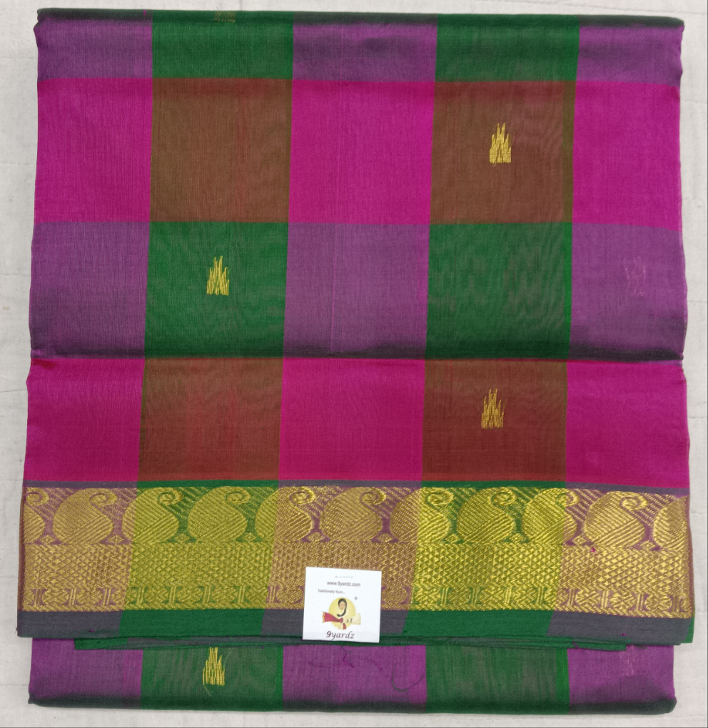 Pure silk cotton- palum pazhamum kattam with butta, 10yards (madisar)