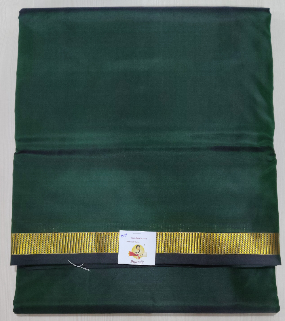 Bottle Green and LIC Broder
 Pure Silk 10-Yard Saree with Golden Zari LIC Motif Border – 9yardz Traditional Collection