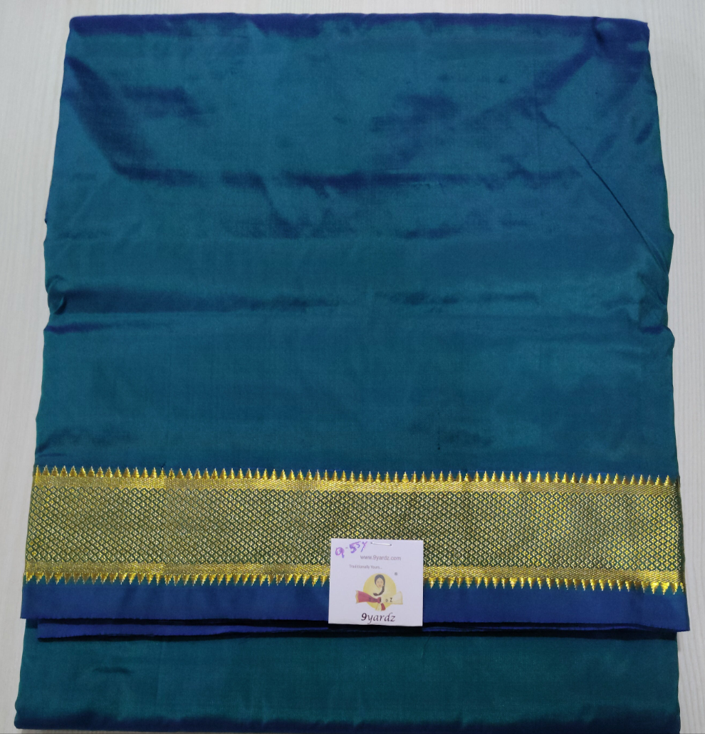 Pure Silk 9.5-Yard Madisar Saree – Peacock Green by Self Gold Zari Border