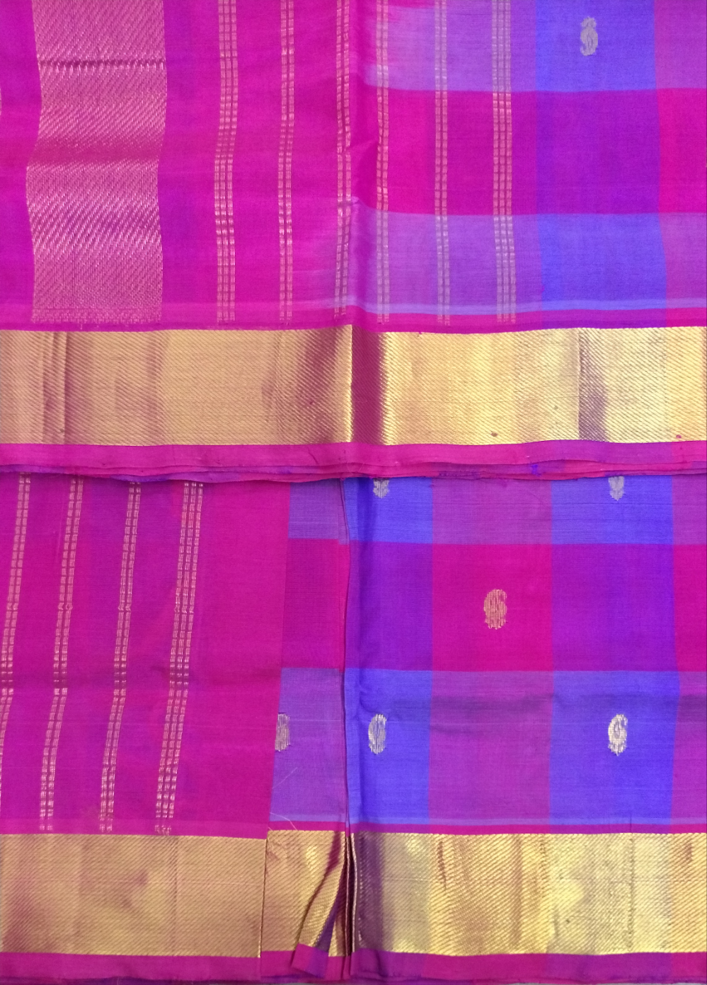 Pure silk cotton- palum pazhamum kattam with butta, 10yards (madisar)