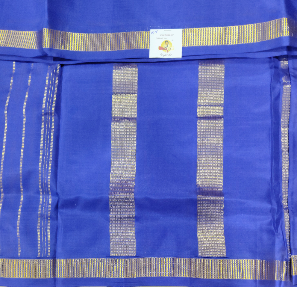 Blue and LIC Broder
 Pure Silk 10-Yard Saree with Golden Zari LIC Motif Border – 9yardz Traditional Collection