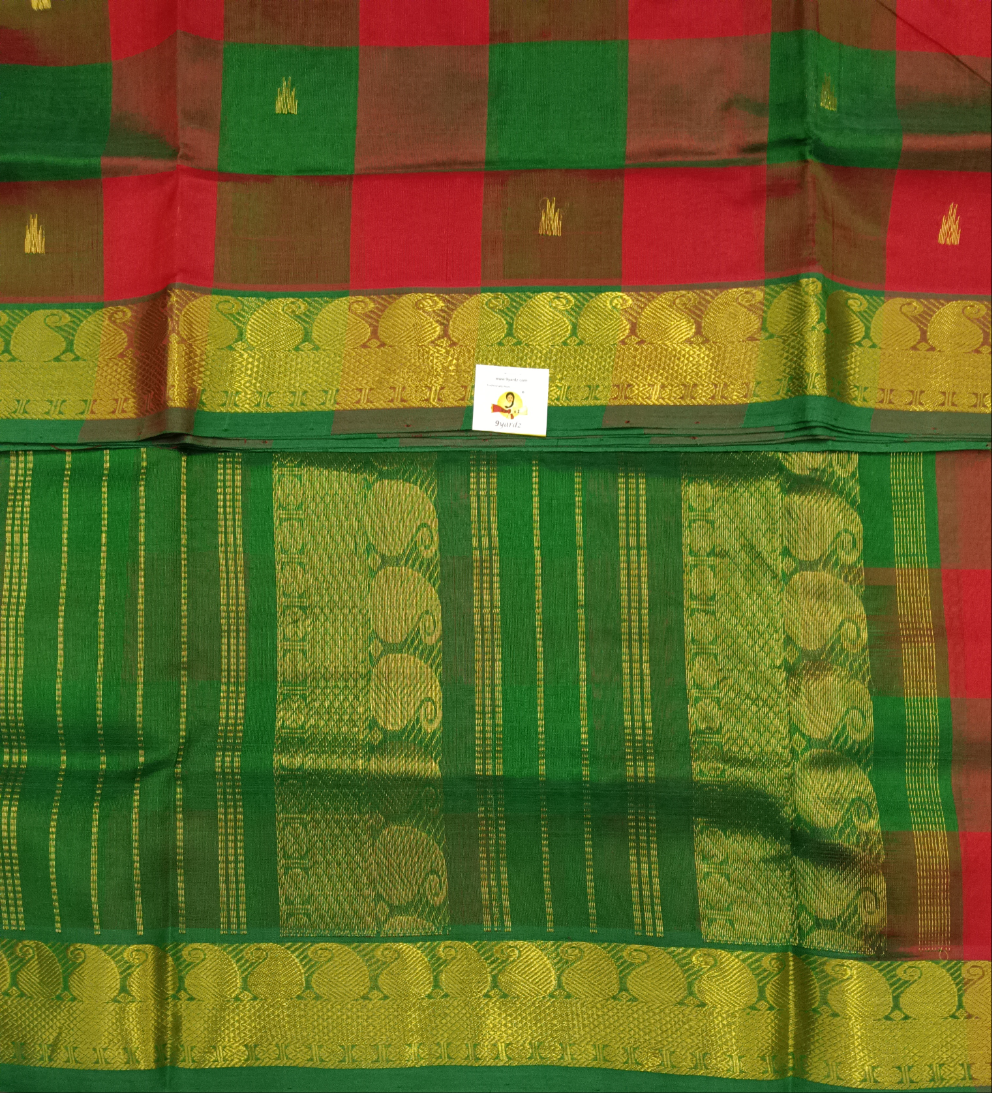 Pure silk cotton- palum pazhamum kattam with butta, 10yards (madisar)