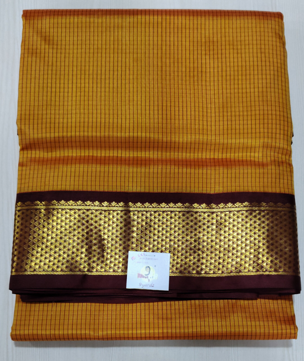 Araku and Maadampet Broder
 Pure Silk 10-Yard Saree with Golden Zari Maadampet Motif Border – 9yardz Traditional Collection