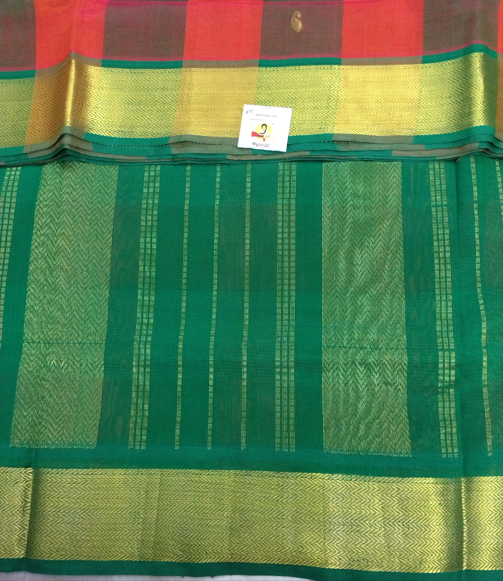 Pure silk cotton- palum pazhamum kattam with butta, 10yards (madisar)